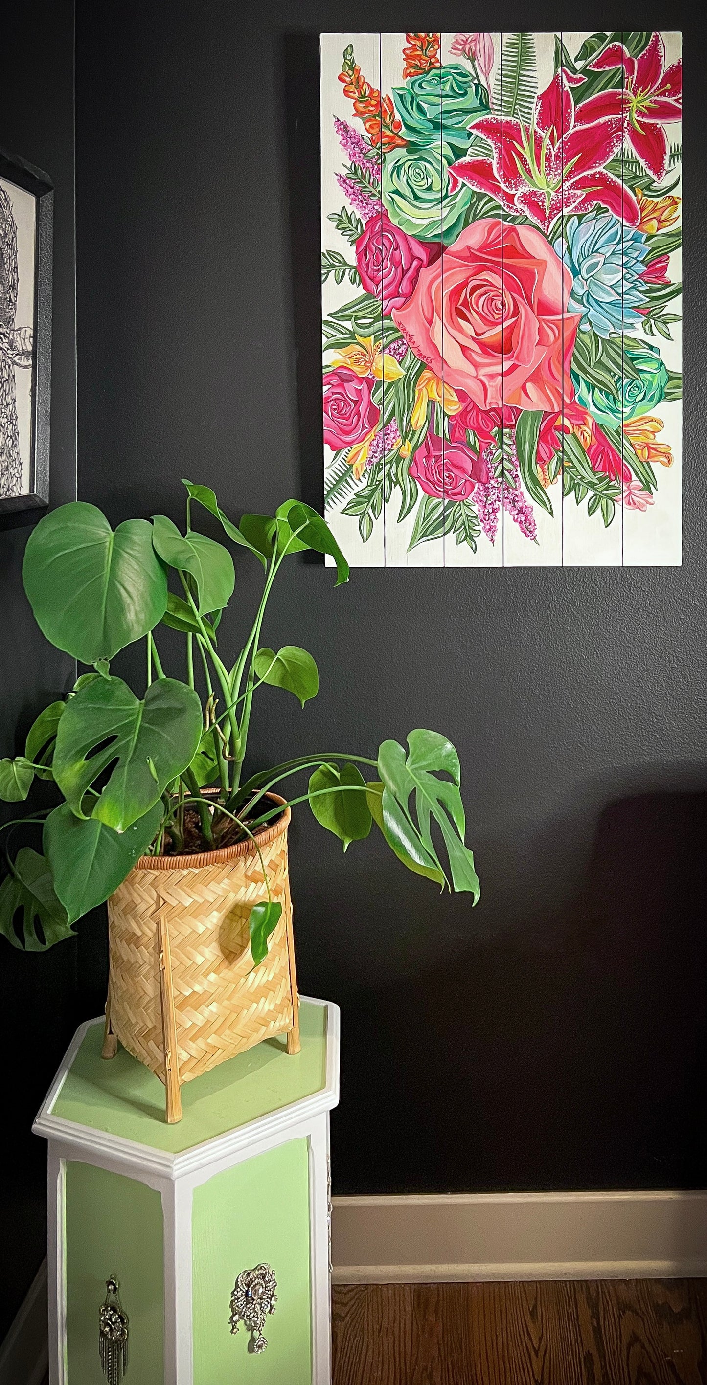 Toile de panneau de bois, peinture acrylique florale, « FLEURS en BLOOM »