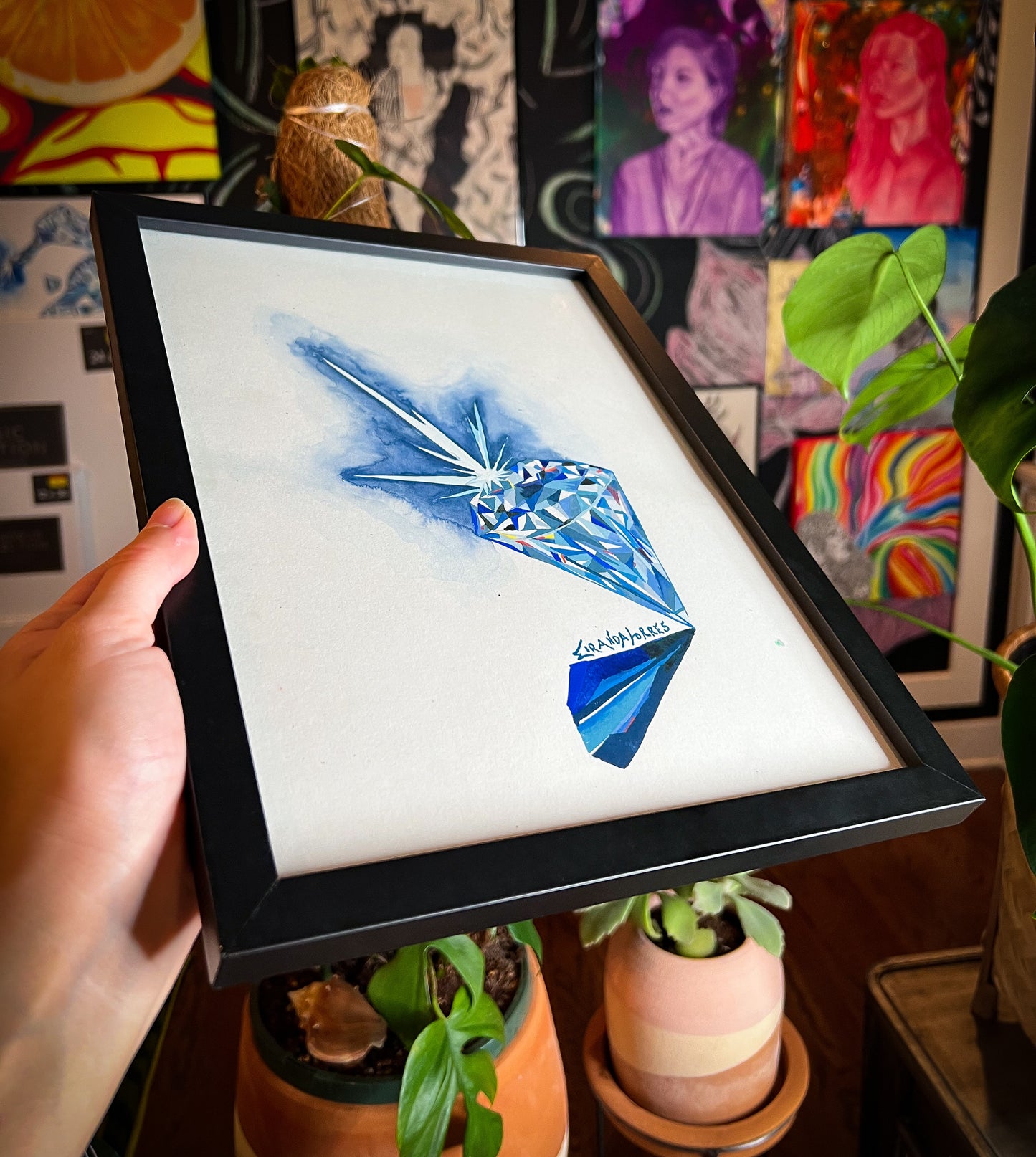 Peinture aquarelle moderne et pittoresque, « Diamant #1 »