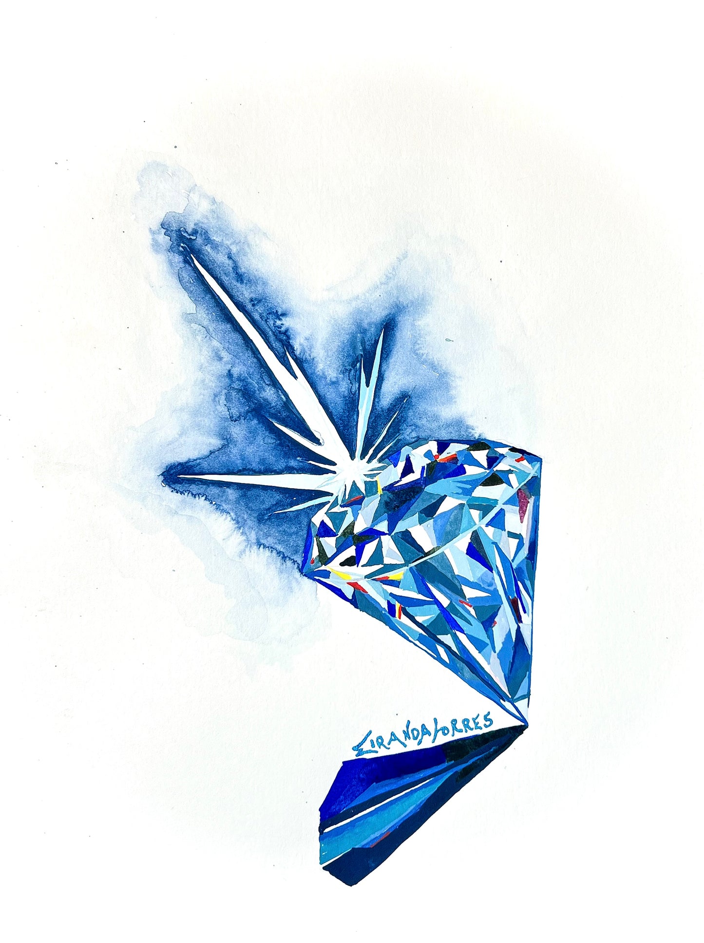 Peinture aquarelle moderne et pittoresque, « Diamant #1 »