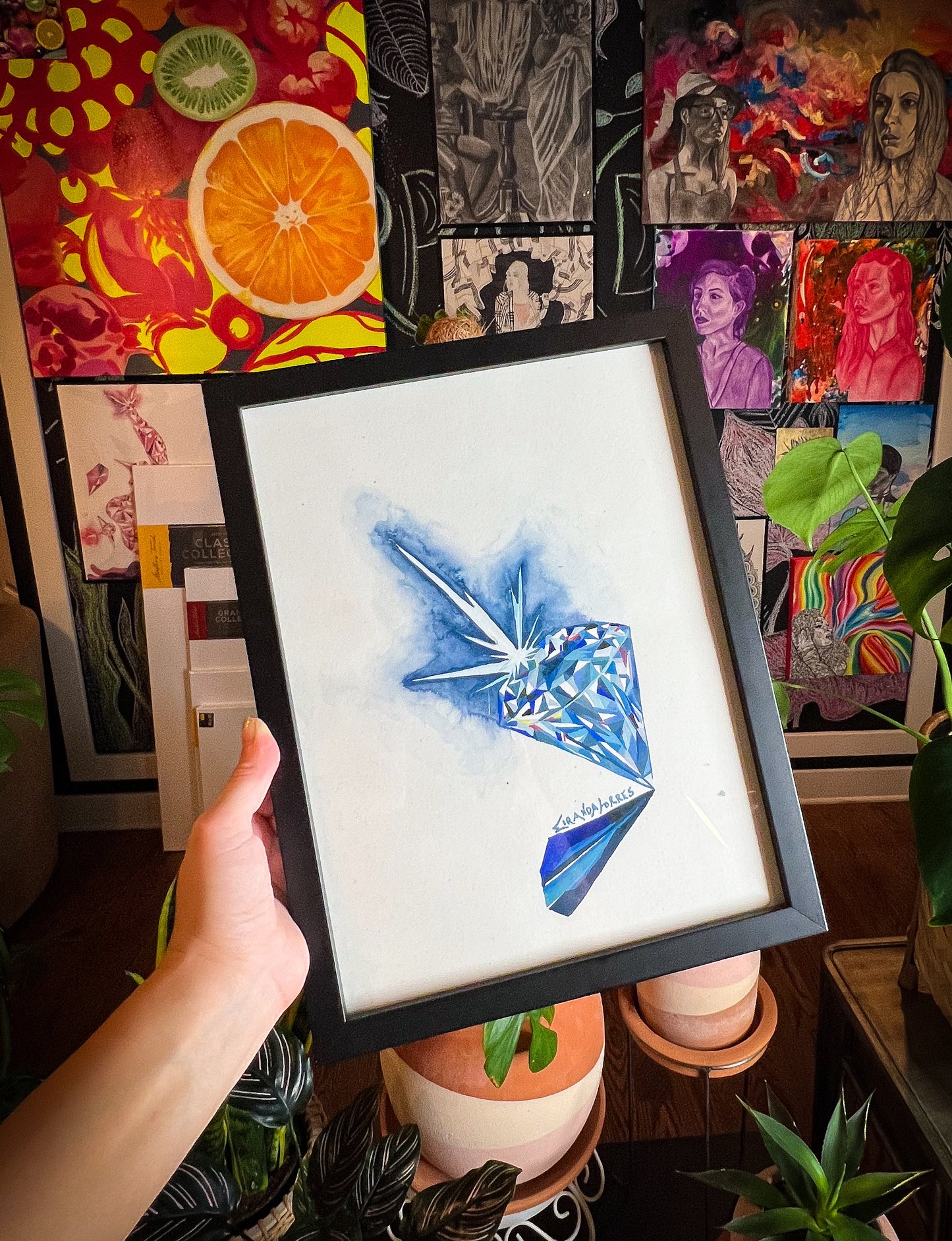 Peinture aquarelle moderne et pittoresque, « Diamant #1 »