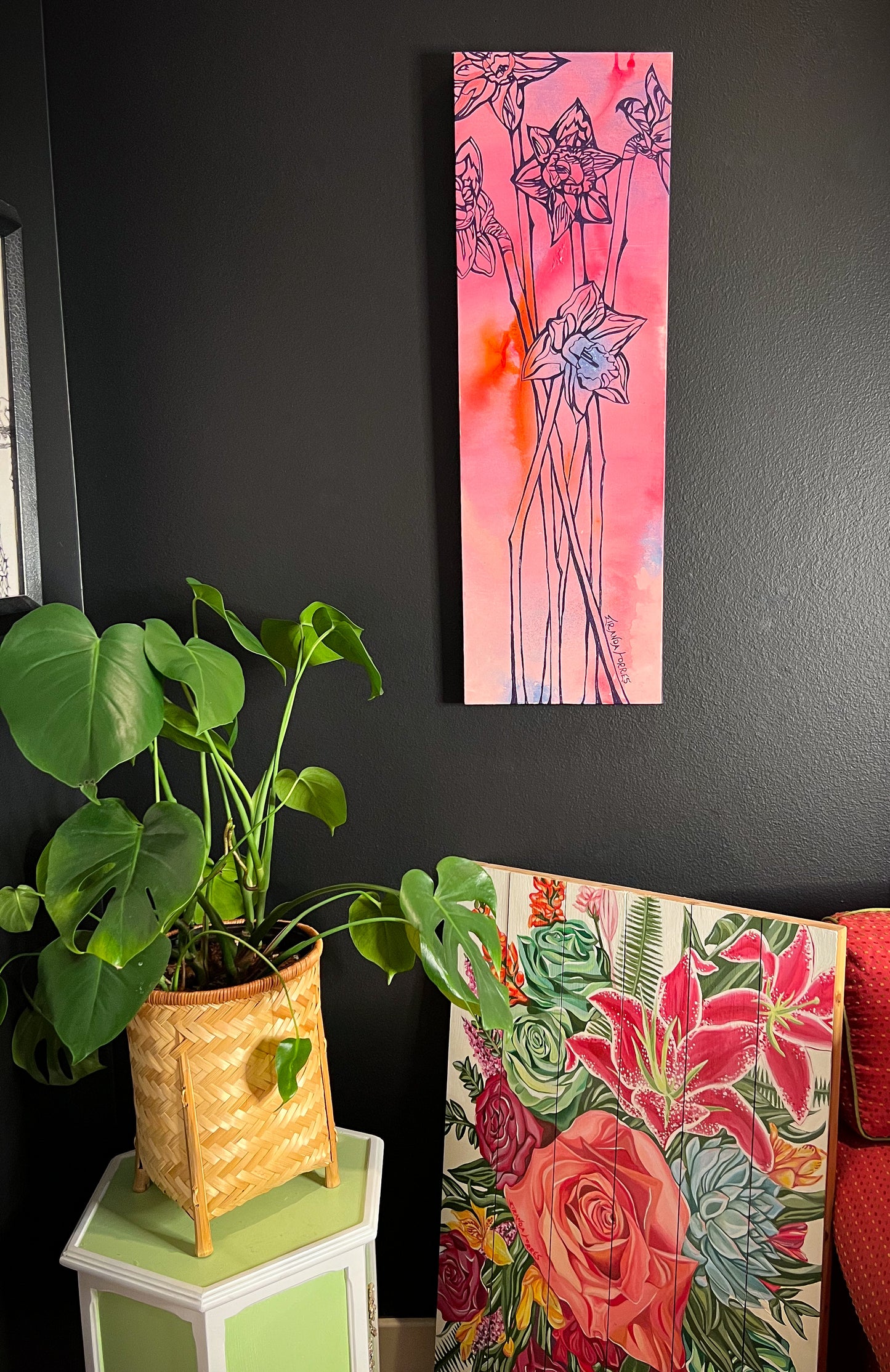 Peinture florale acrylique expressive, « Jonquilles »
