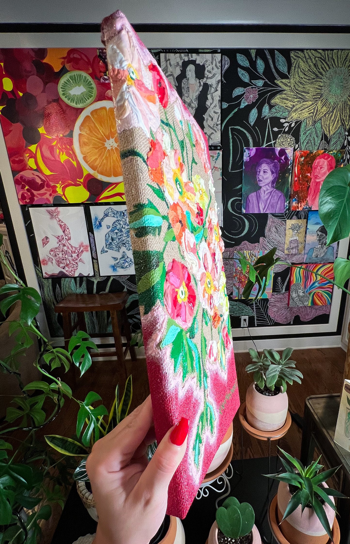 Peinture acrylique florale et pâte de moulage en 3 dimensions et texturée, « Watch Me Bloom »