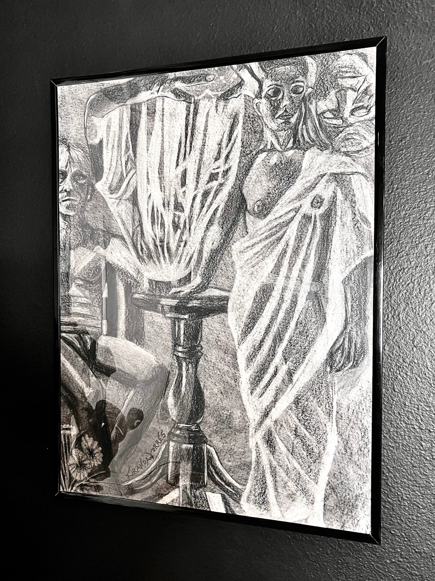 Eerie, Altered Multi-Figure Charcoal Drawing, “Together”