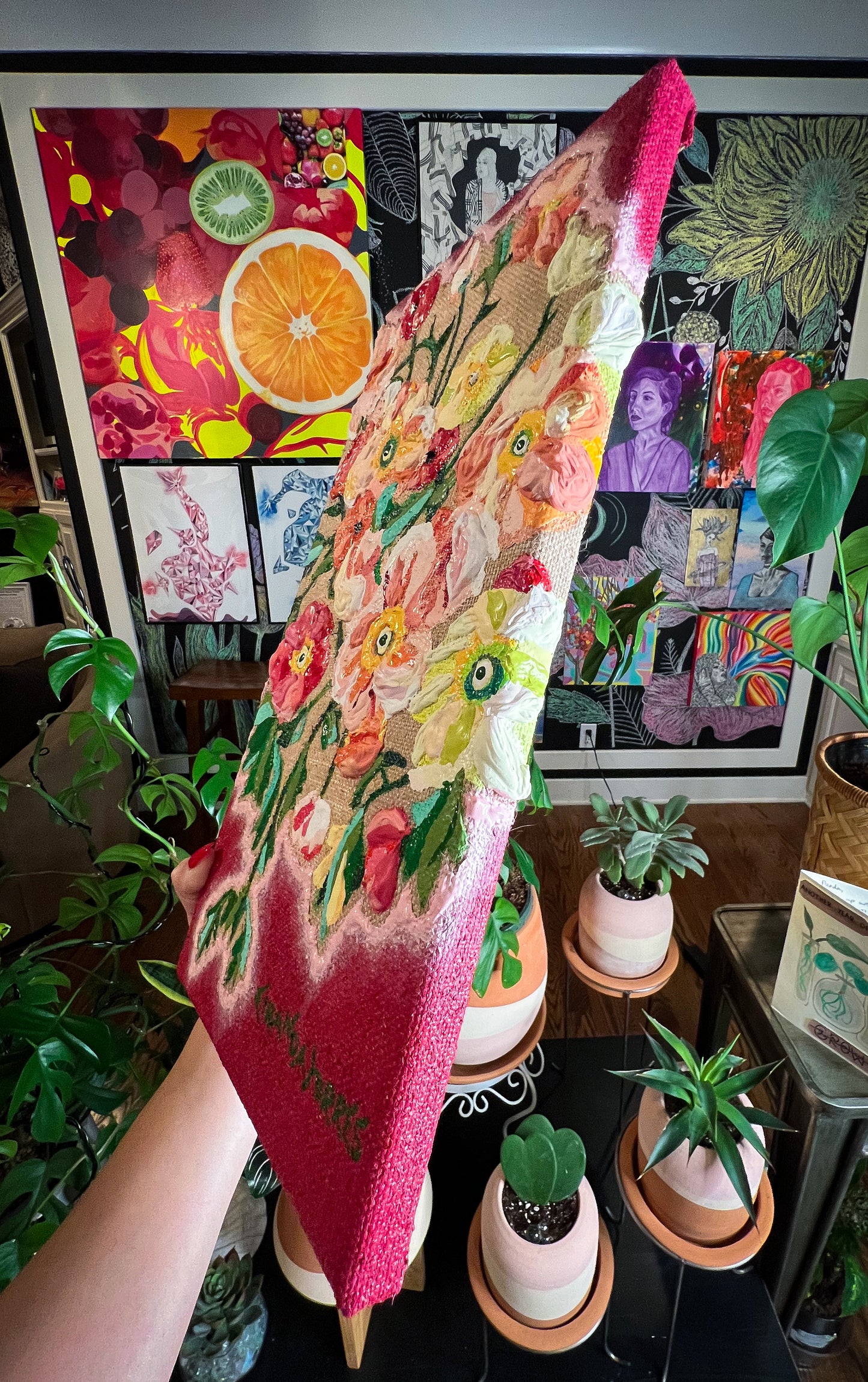 Peinture acrylique florale et pâte de moulage en 3 dimensions et texturée, « Watch Me Bloom »