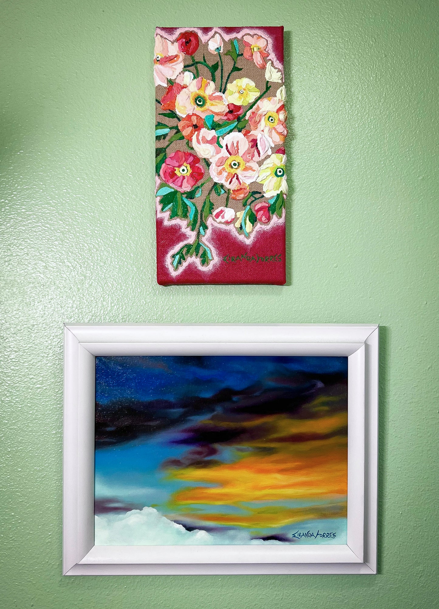 Peinture acrylique florale et pâte de moulage en 3 dimensions et texturée, « Watch Me Bloom »