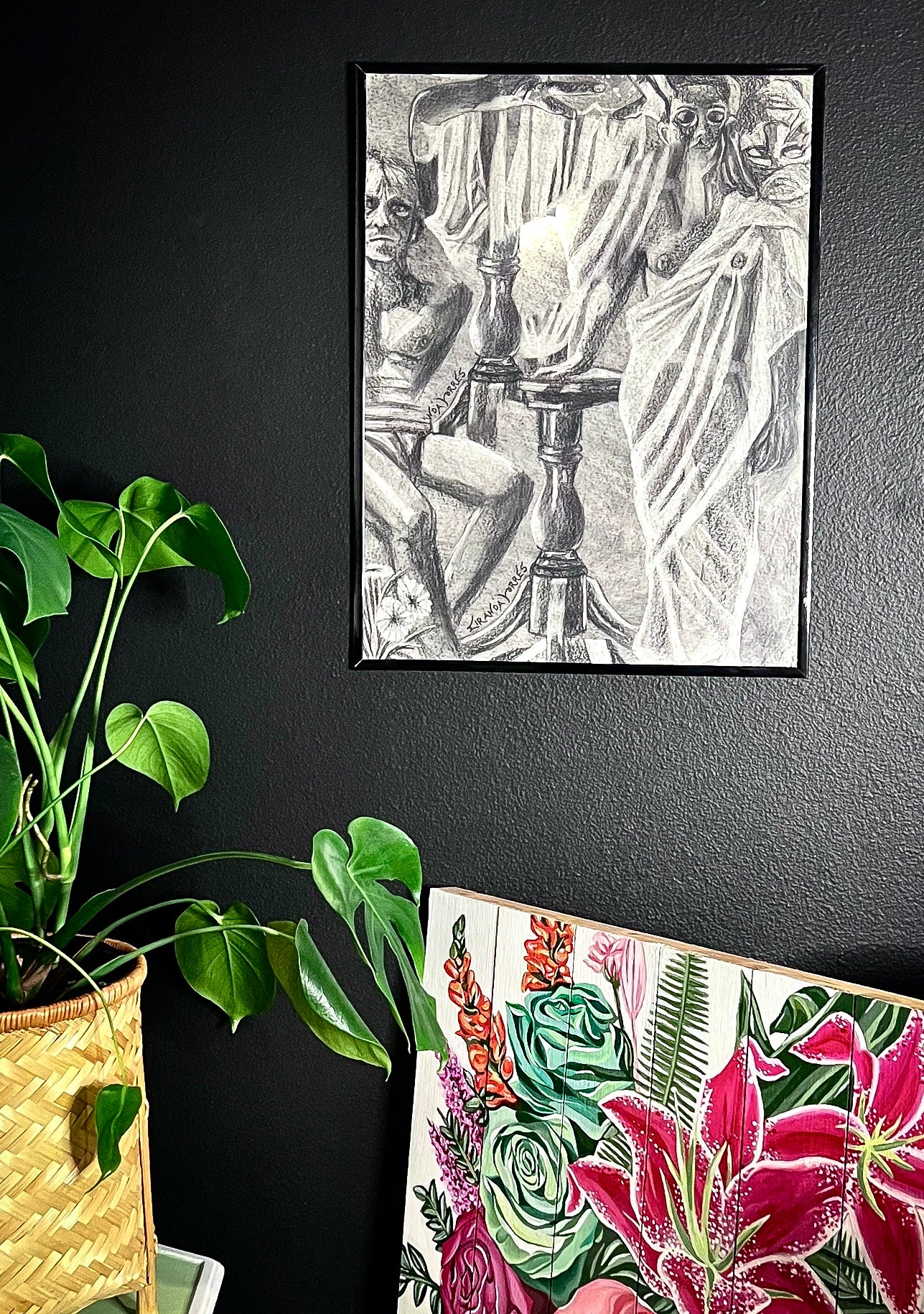 Eerie, Altered Multi-Figure Charcoal Drawing, “Together”