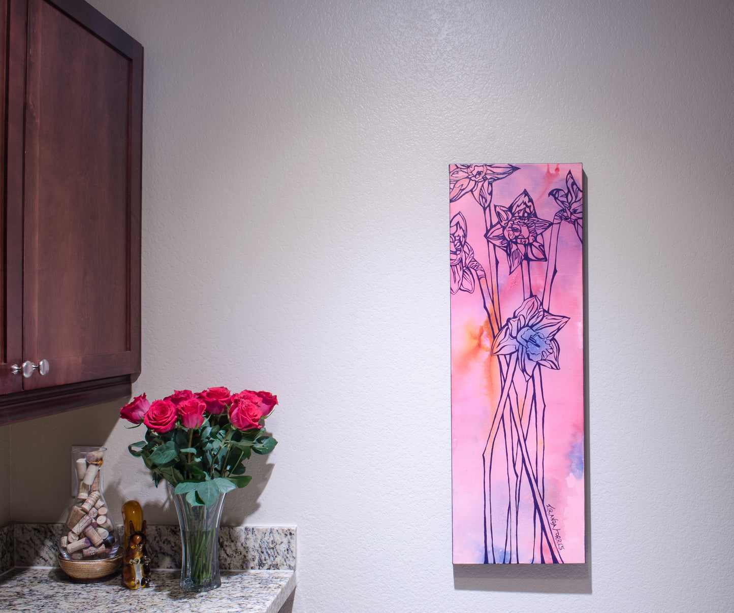 Peinture florale acrylique expressive, « Jonquilles »