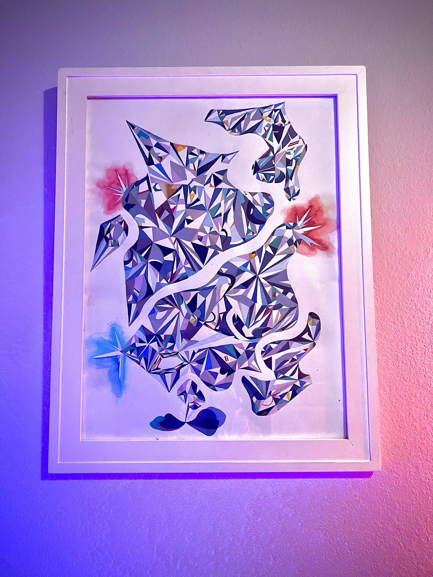 Geometric, Abstracted Shapes Watercolor Painting, "Multi-Colored Diamond"