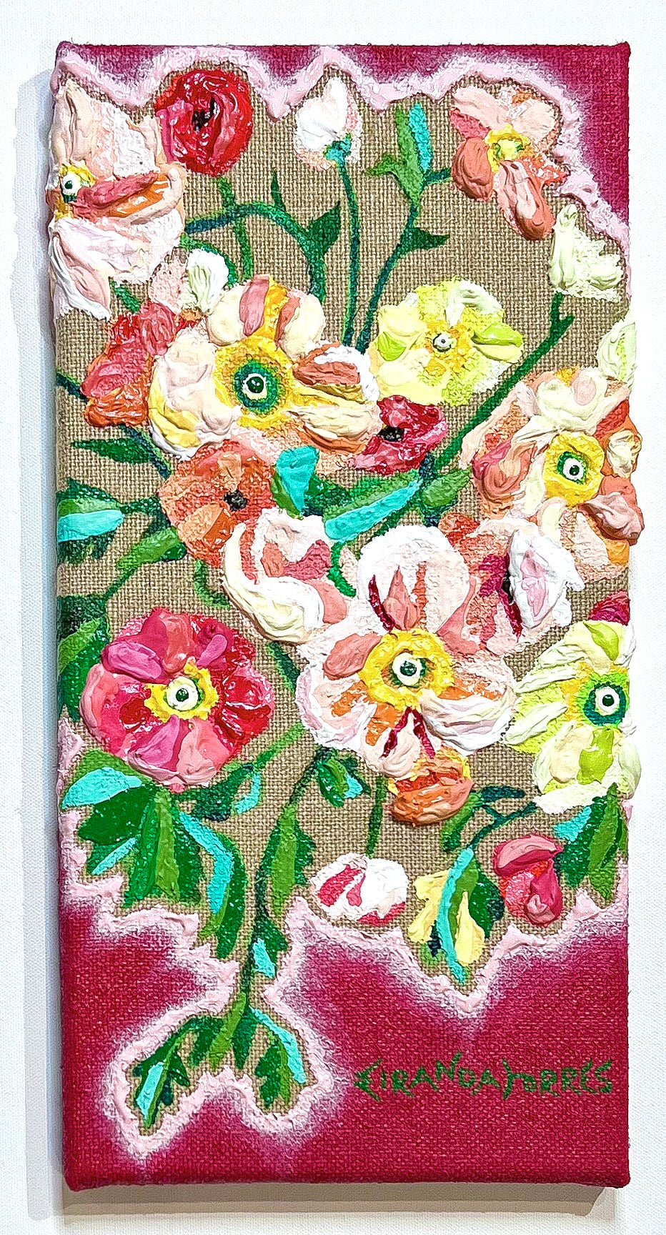 Peinture acrylique florale et pâte de moulage en 3 dimensions et texturée, « Watch Me Bloom »