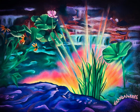 Pintura al óleo de fantasía etérea, "En algún lugar, algún día, ella emergerá una vez más"