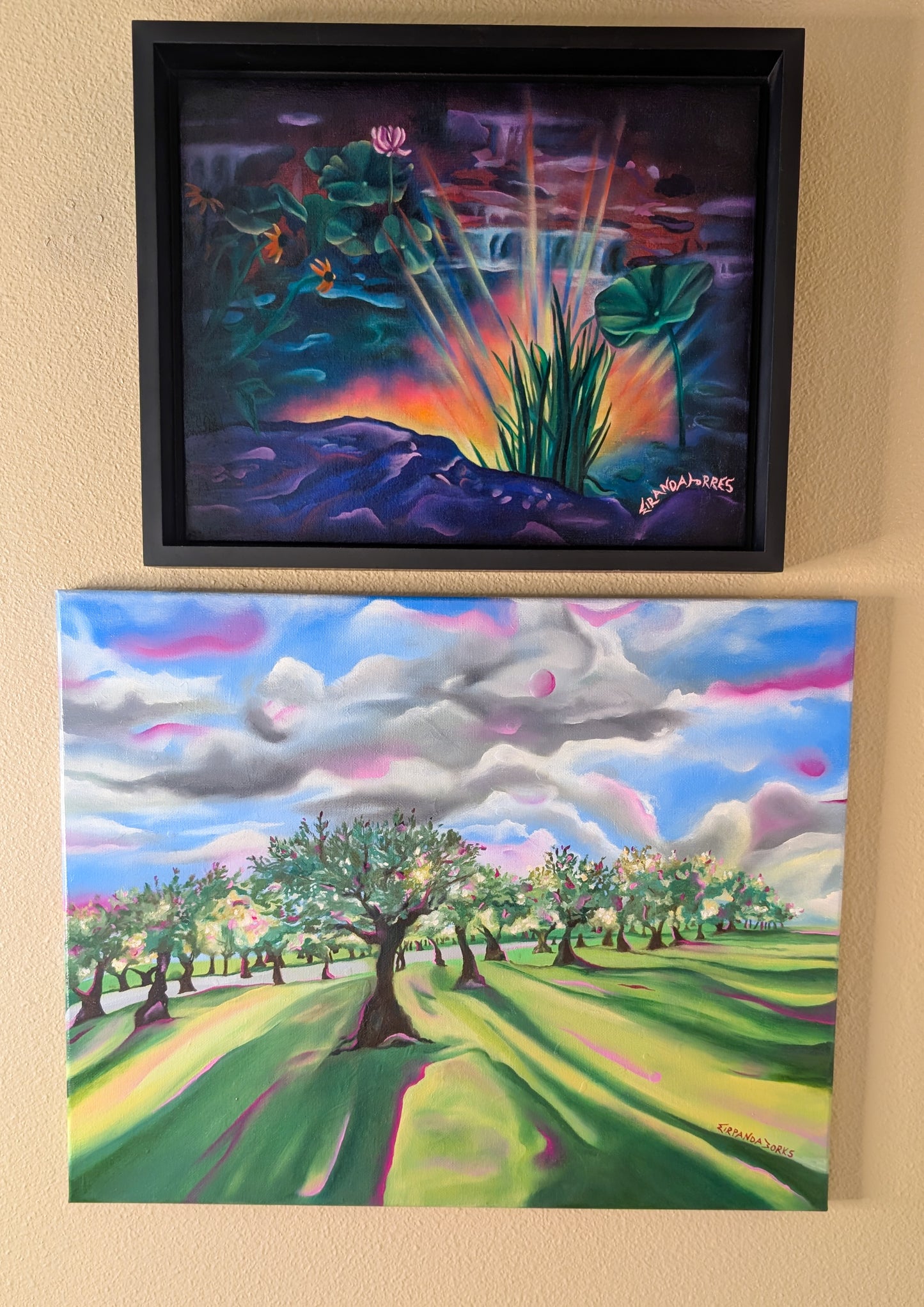 Seemingly Peaceful Landscape Oil Painting, "Olive Branches Only Scratch & Hurt"