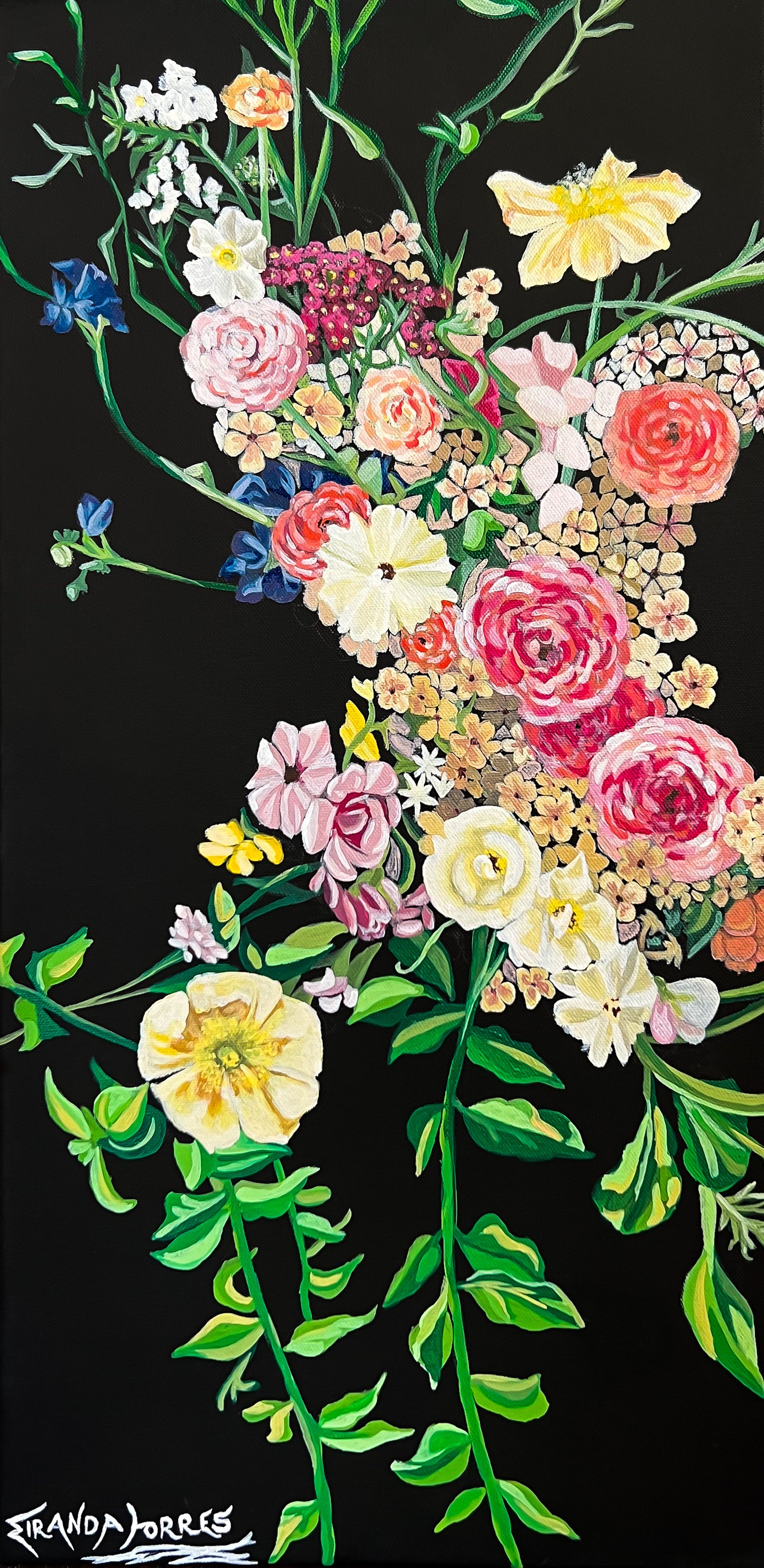 Pintura acrílica floral moderna, "Flora-Una"