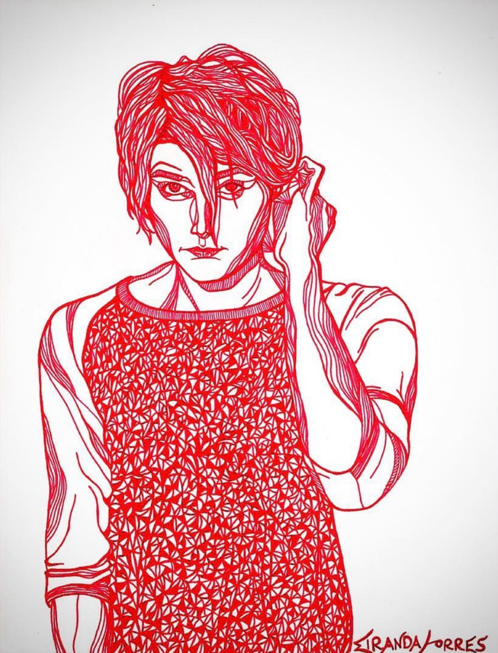 Encre rouge, dessin à la plume complexe, « Hail ! Hail ! »