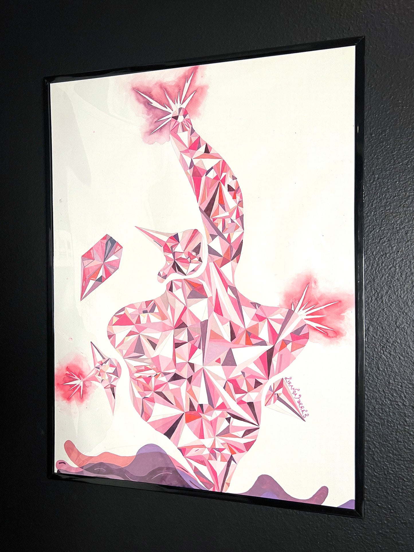 Pintura de acuarela de formas geométricas y abstractas, "Diamante rosa"