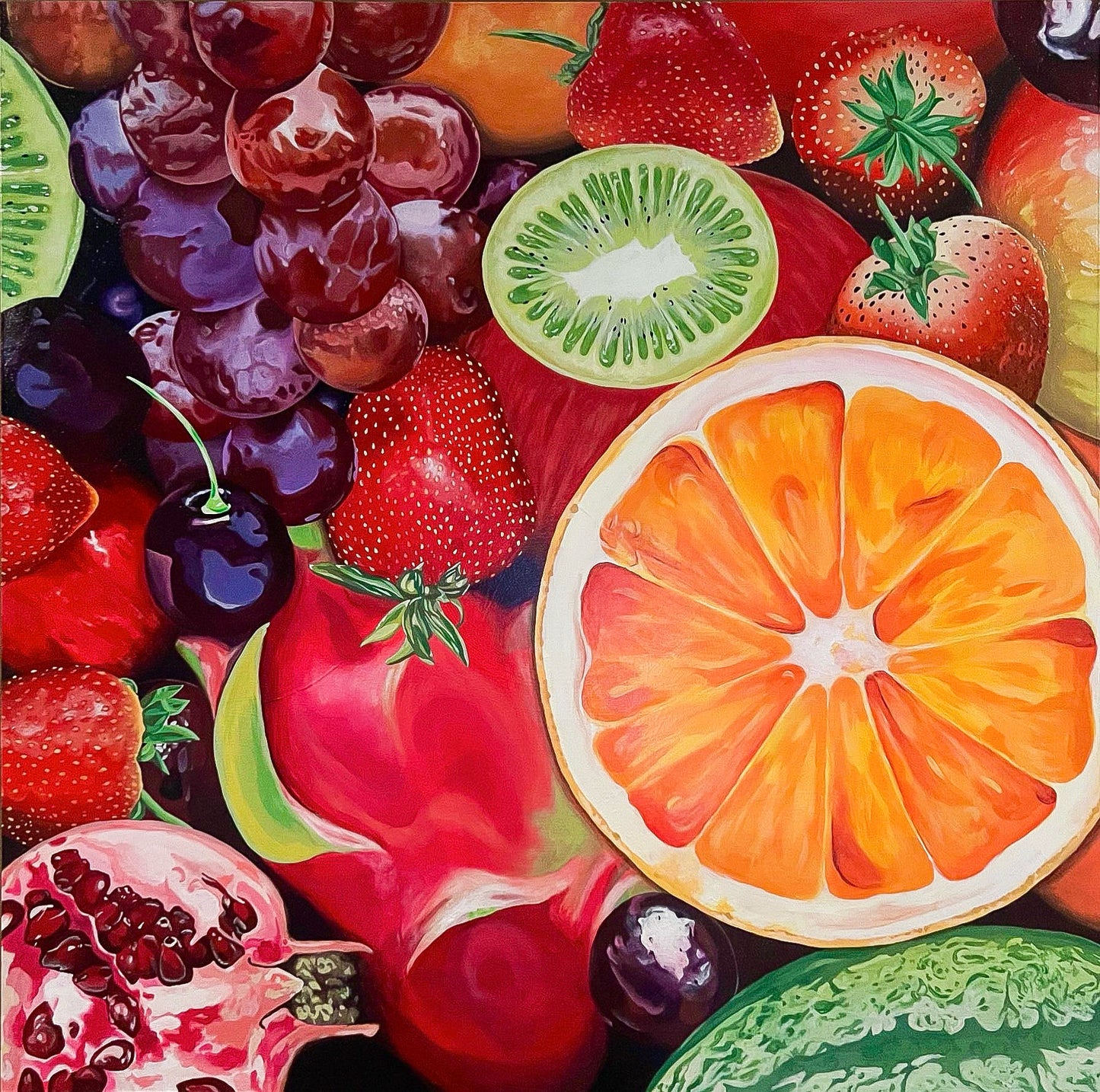 Vibrant and Realistic Fruit Painting, “These Are A Few Of My Juiciest Things” 🍓🥝🍇🍊