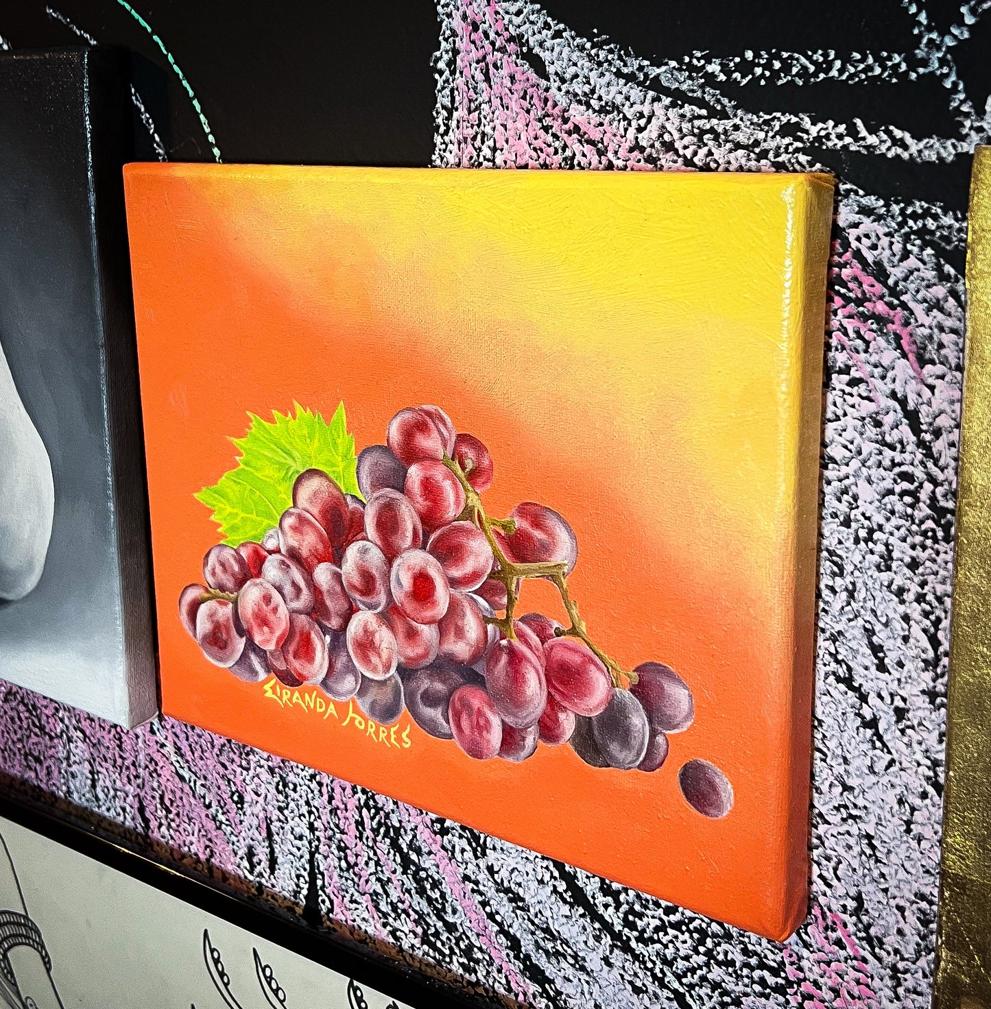 Fruit de vigne réaliste, peinture à l’huile, « RAISINS ! »