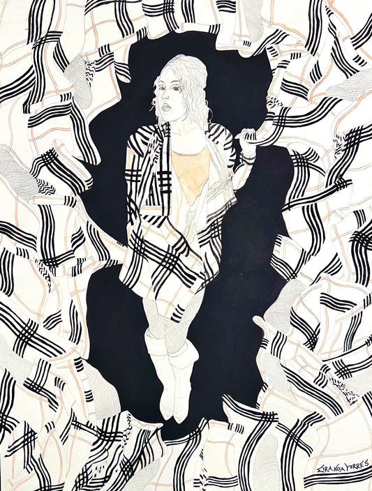 Fashion-Inspired, Watercolor Accented Self-Figure Drawing, “Miranda In Fashion #1”