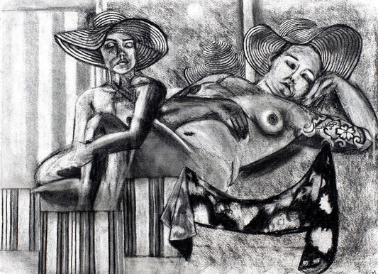 Pattern Inspired, Charcoal Figure Drawing, “Leisure”