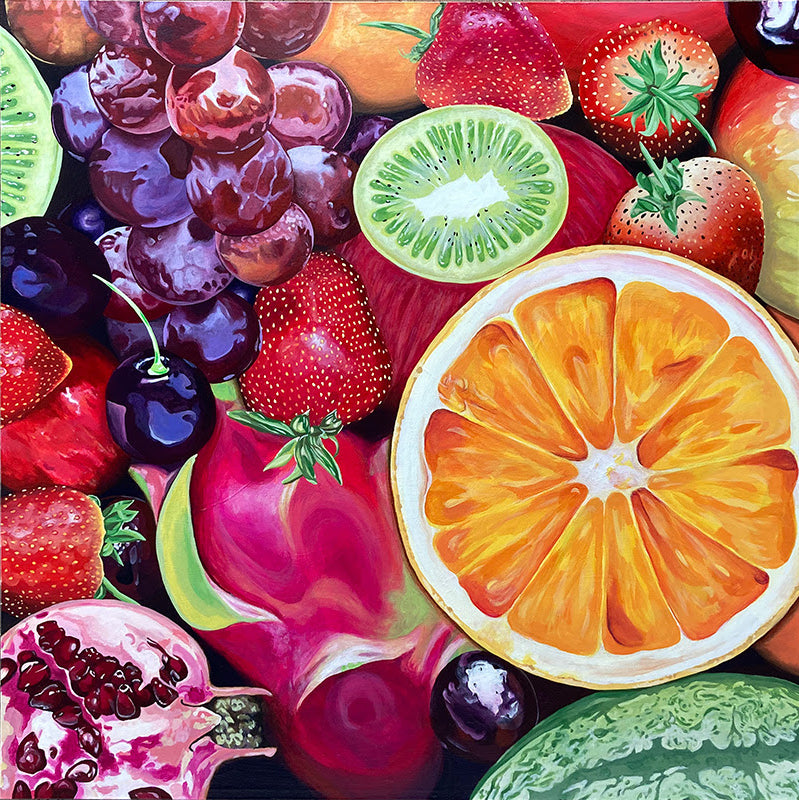 Vibrant and Realistic Fruit Painting, “These Are A Few Of My Juiciest Things” 🍓🥝🍇🍊