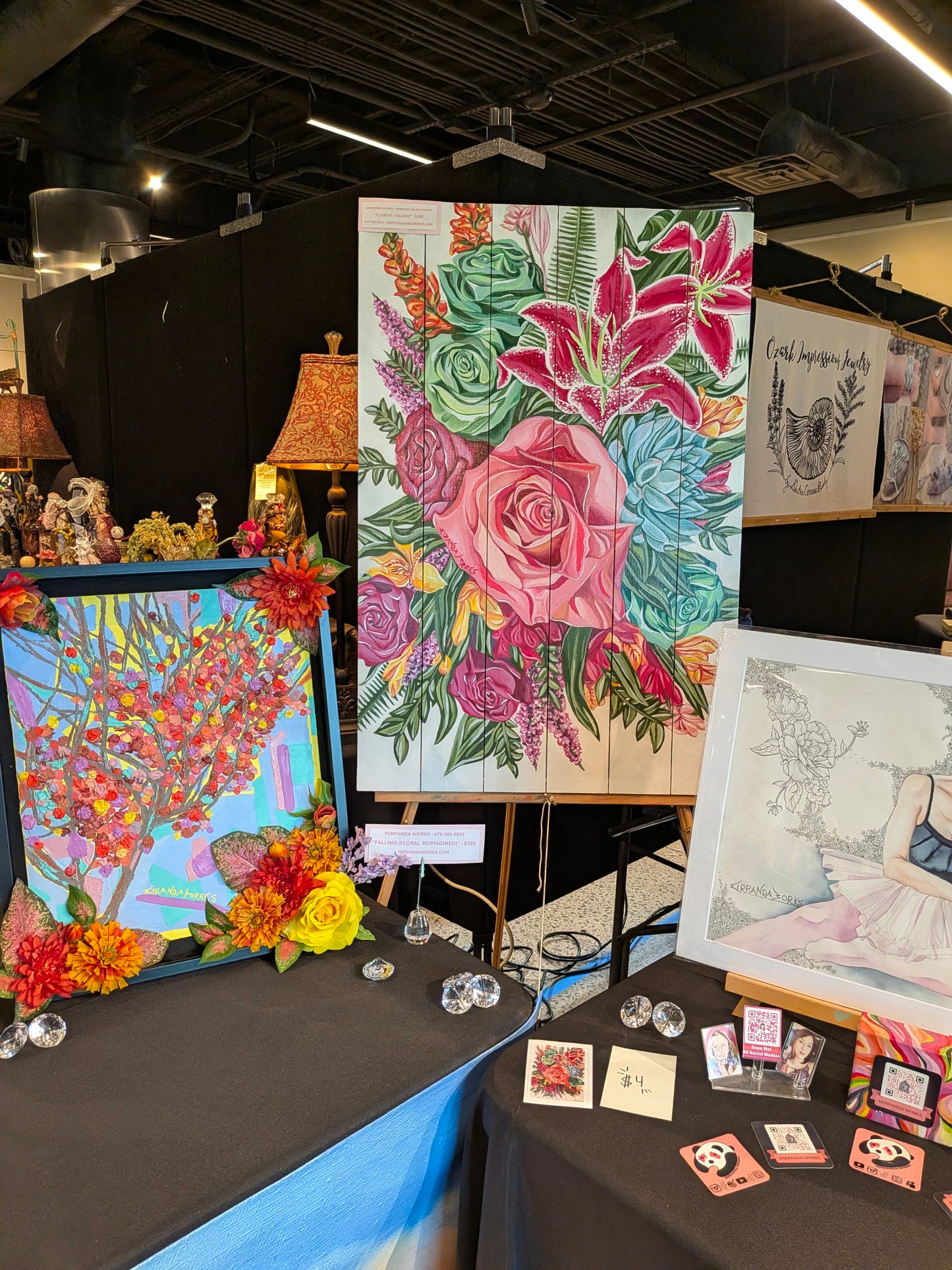 Wooden-Panel Canvas, Floral Acrylic Painting, "FLOWERS in BLOOM"