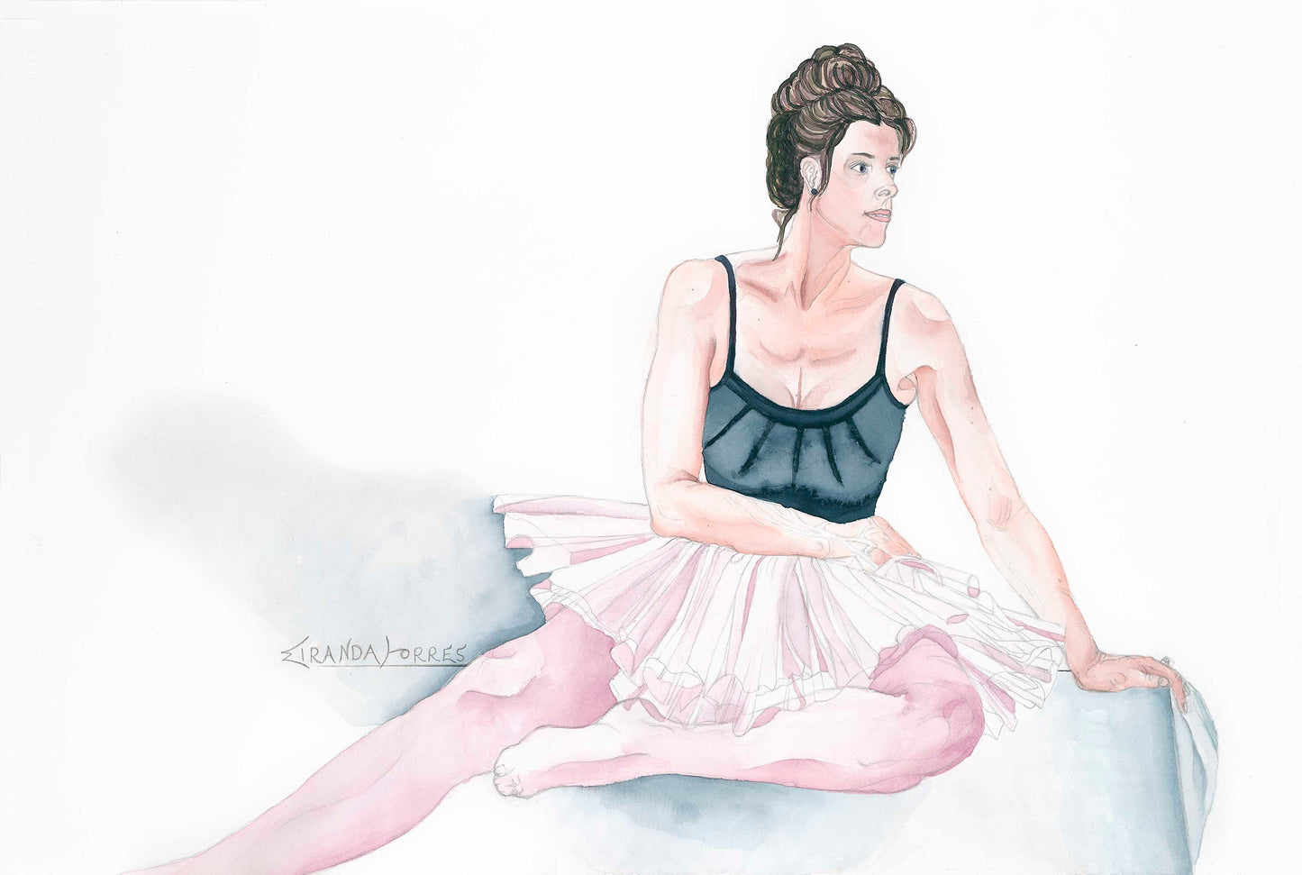 Simple et épuré, dessin figuratif et peinture aquarelle, "Ballerine"