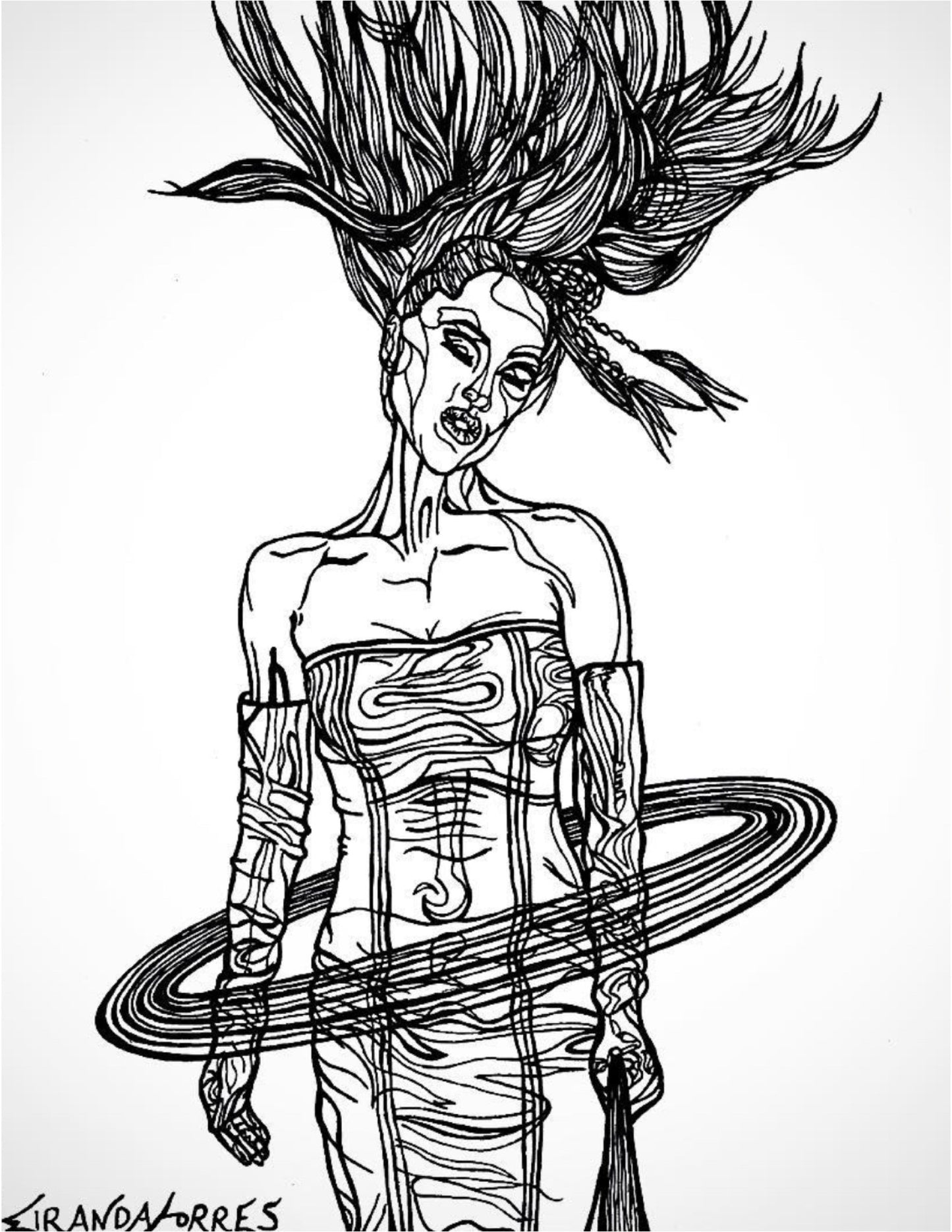 Encre noire, dessin au stylo complexe, « PLANET GAGA »